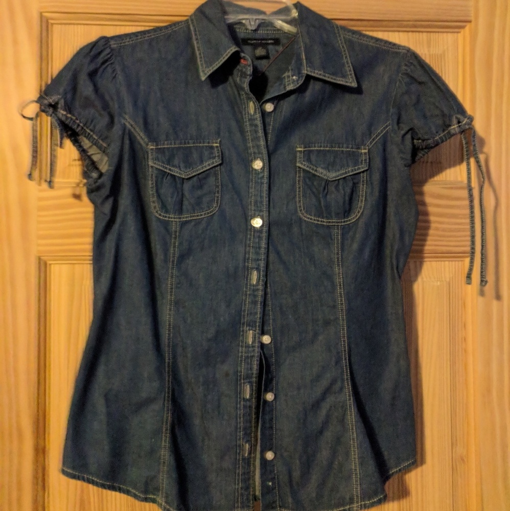 Denim button up top